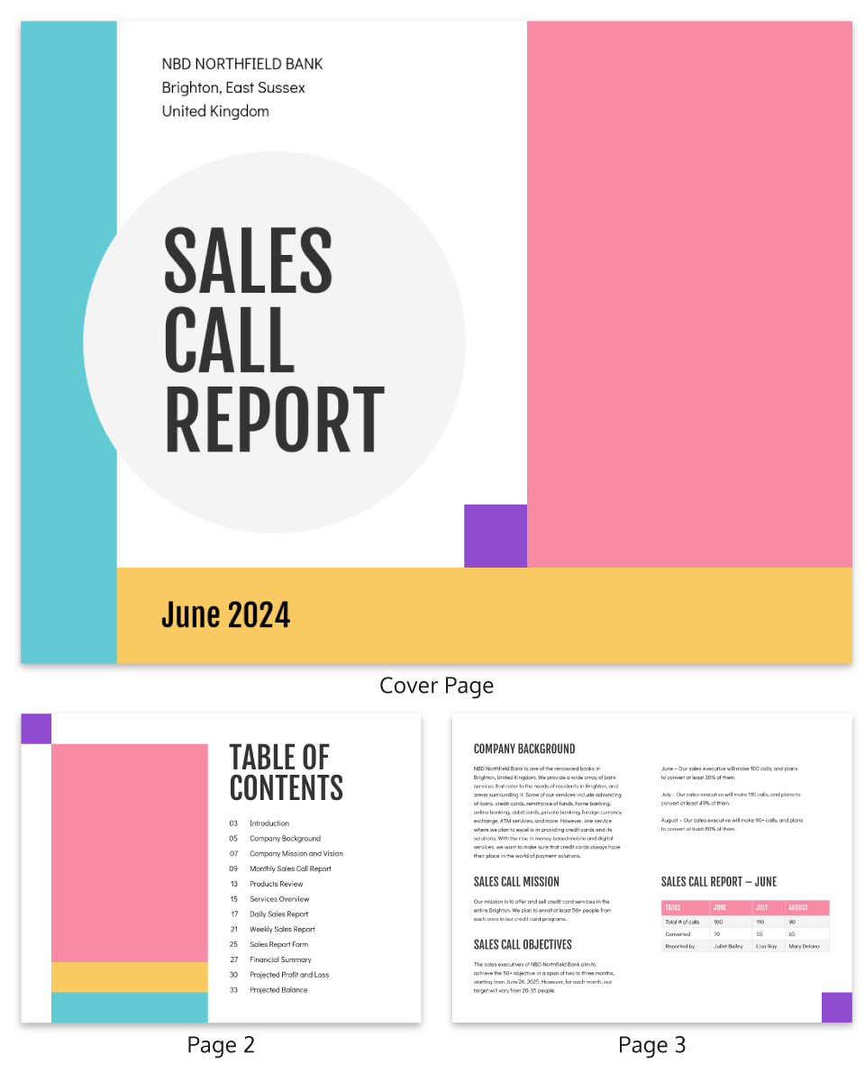 Color Block Sales Call Report Template Throughout Sales Call Report Template