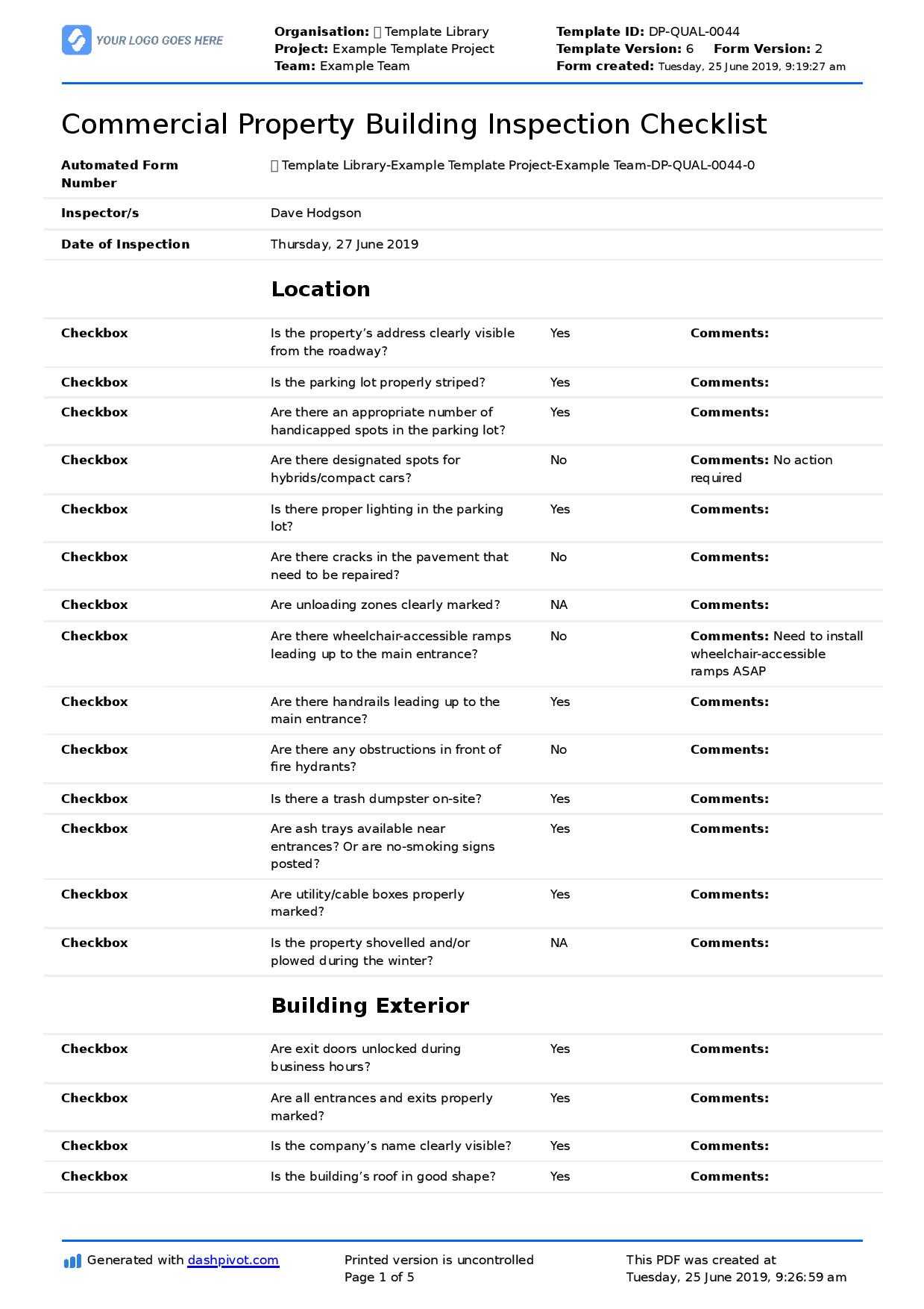 Commercial Property Inspection Checklist Template (Use It Inside Property Management Inspection Report Template