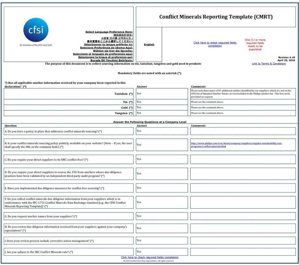 Conflict Minerals Reporting Template (Cmrt) - Pdf Free Download Inside Conflict Minerals Reporting Template