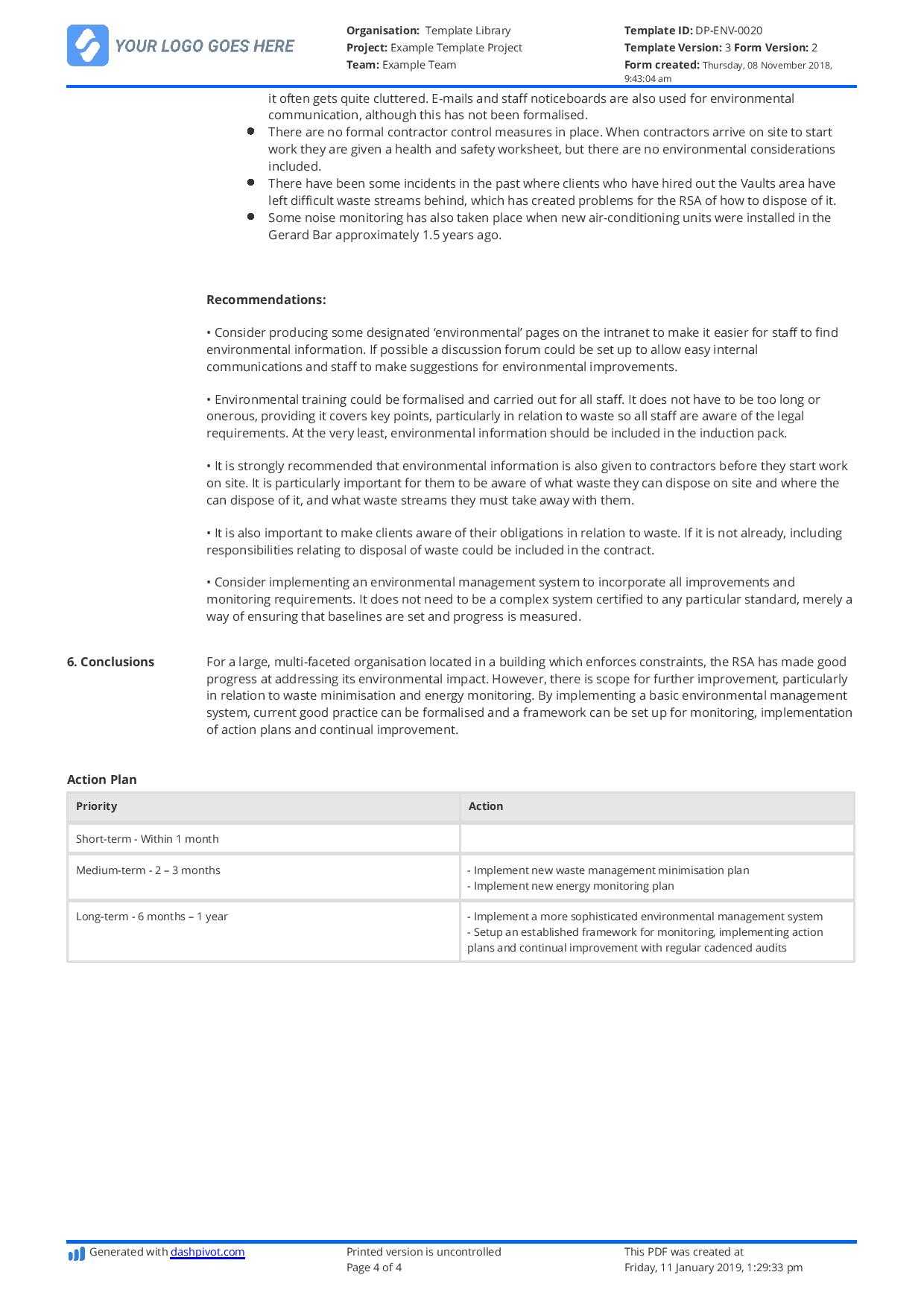 Construction Audit Report Sample: For Safety, Quality Regarding Implementation Report Template