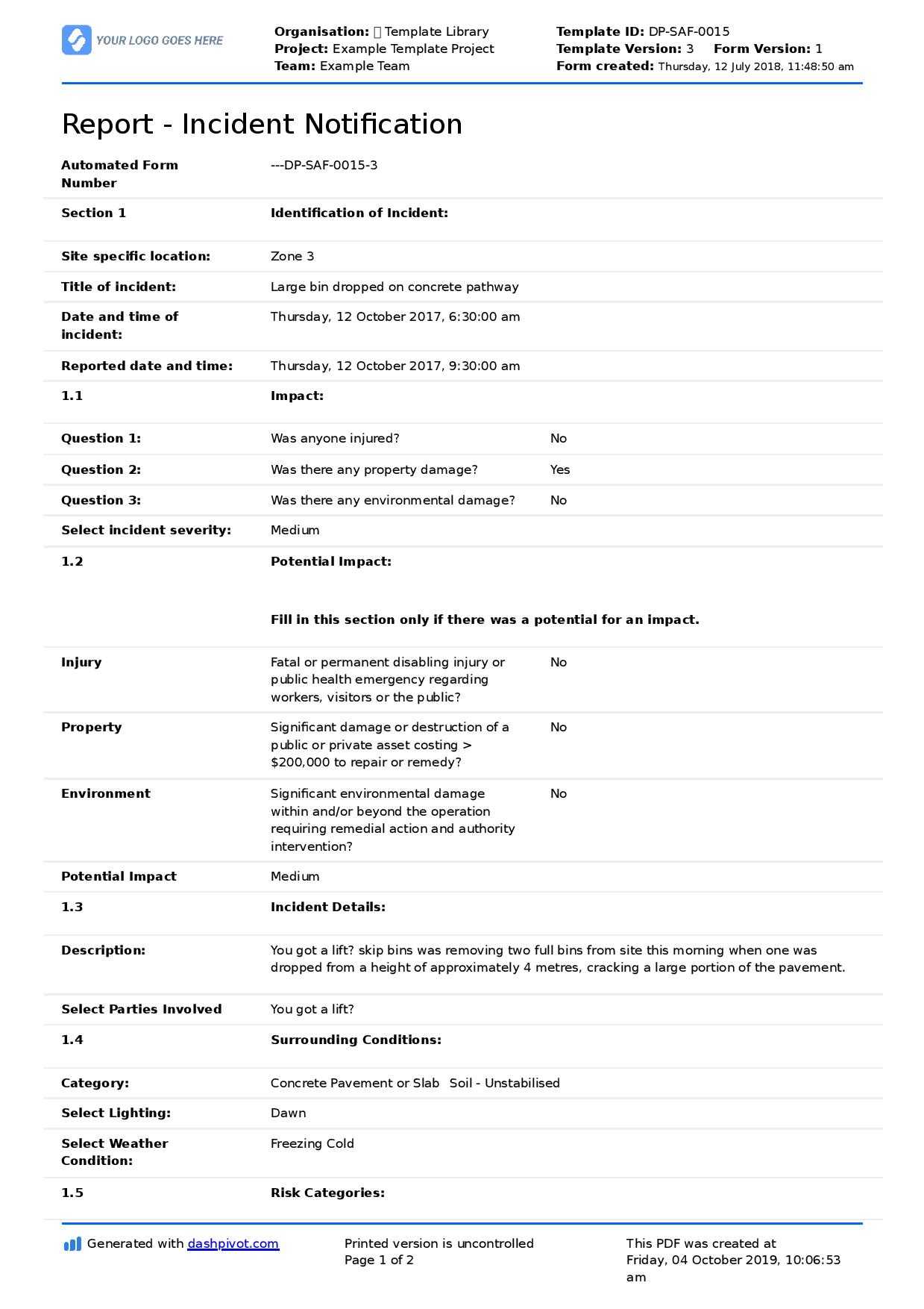 Construction Incident Report Template (Free & Editable Form) Inside Incident Report Book Template