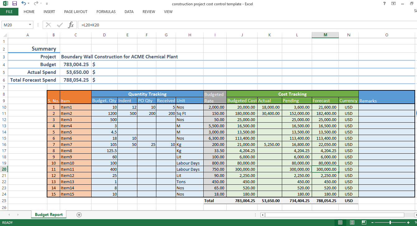 Construction Project Cost Control – Excel Template – Workpack Regarding Construction Cost Report Template