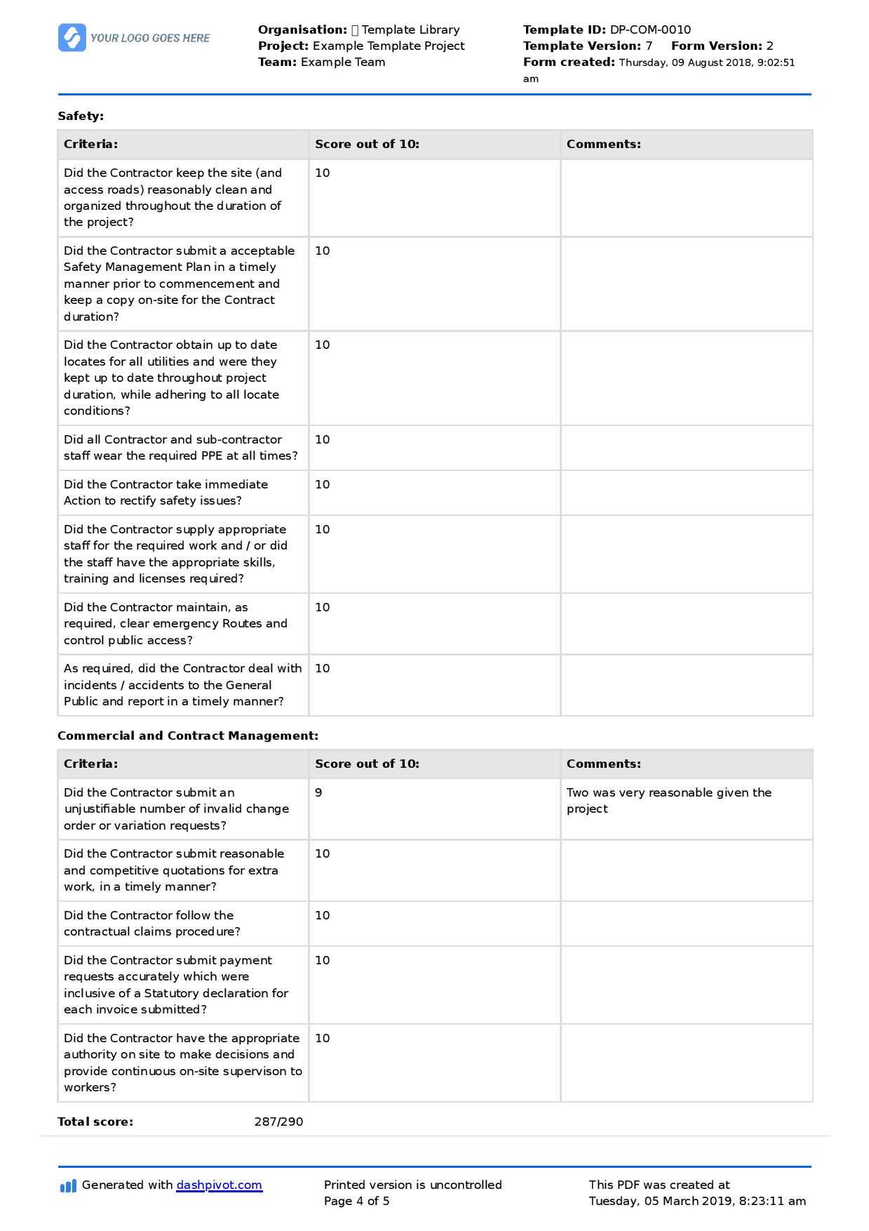 Contractor Performance Report Template: Free And Intended For Staff Progress Report Template