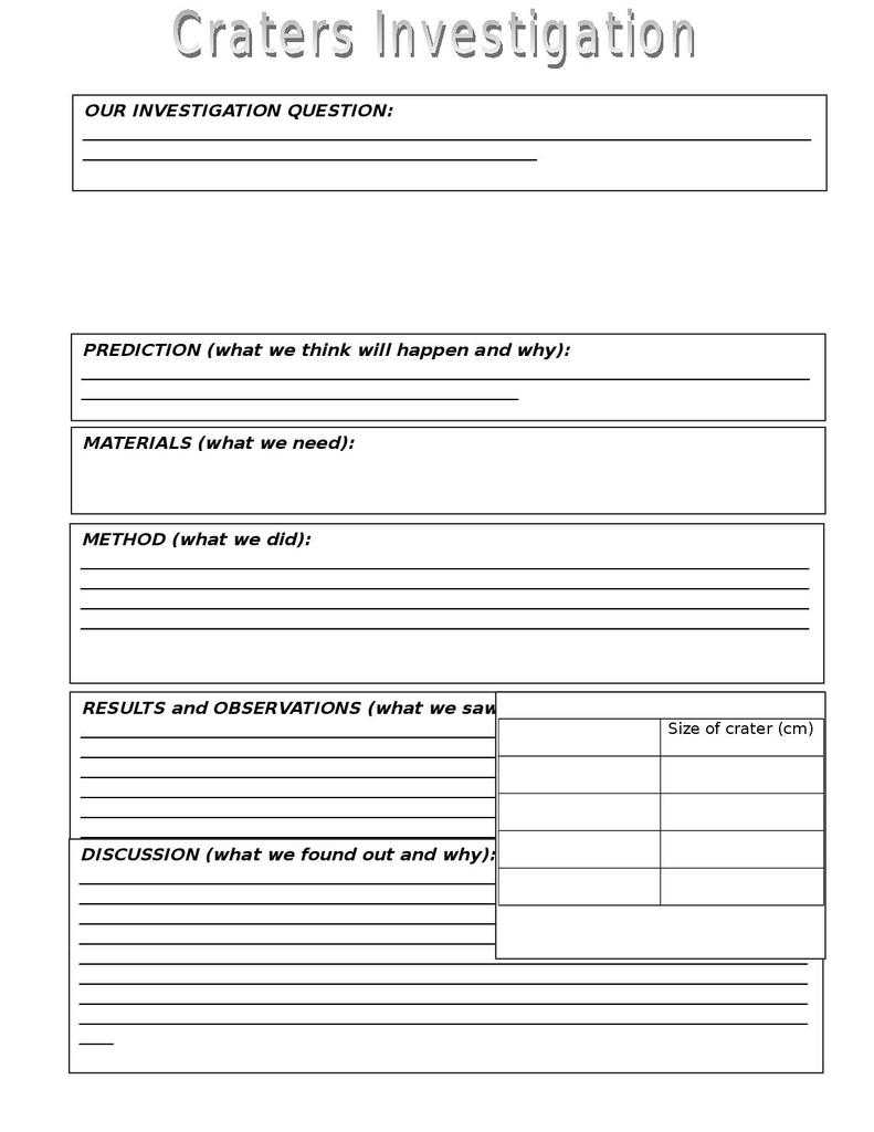 Craters Investigation Resources | Stem For Science Report Template Ks2
