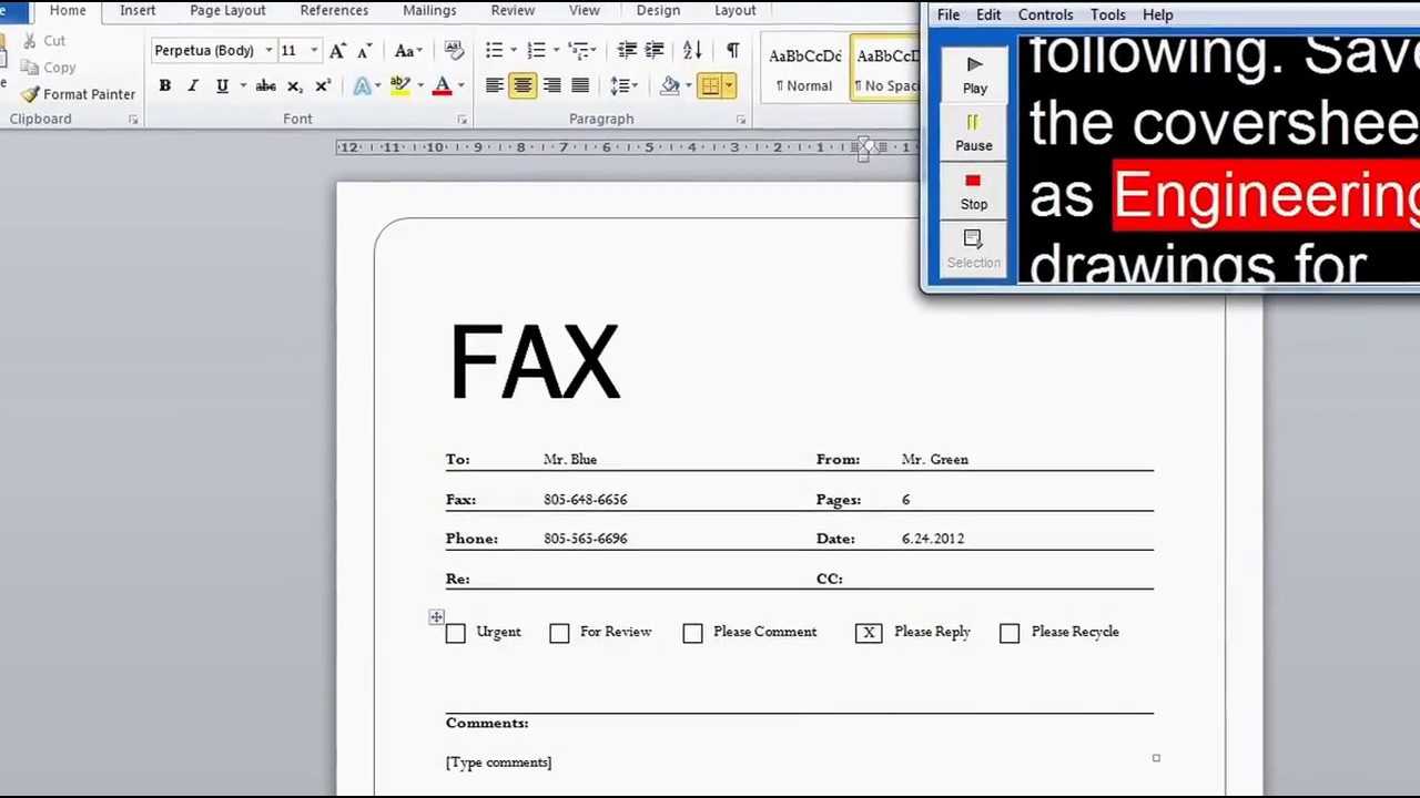 Create A Fax Cover Sheet (Microsoft Word Walk Through) Throughout Fax Template Word 2010