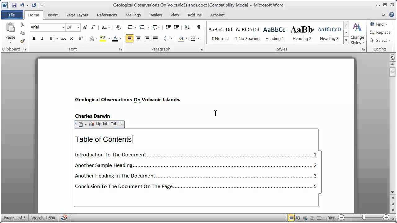 Creating A Table Of Contents In A Word Document - Part 1 In Word 2013 Table Of Contents Template