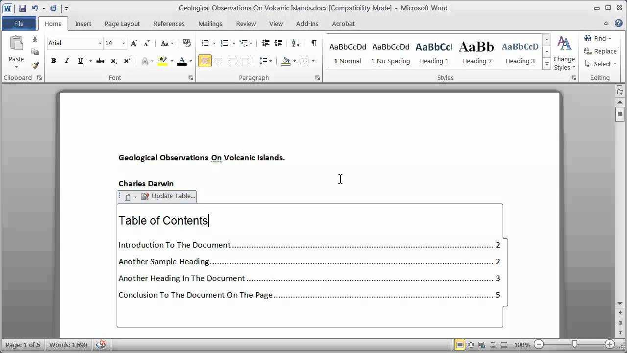 Creating A Table Of Contents In A Word Document – Part 1 In Word 2013 Table Of Contents Template