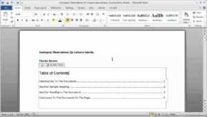 Creating A Table Of Contents In A Word Document - Part 1 throughout Contents Page Word Template