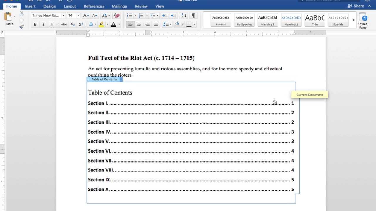 Creating A Table Of Contents In Word 2016 For Mac (See Note Below For  Headings Video Link) Throughout Contents Page Word Template