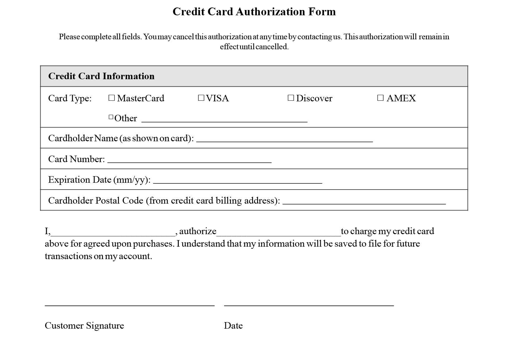 Credit Card On File Authorization Form Template - Oflu.bntl Intended For Credit Card Authorization Form Template Word