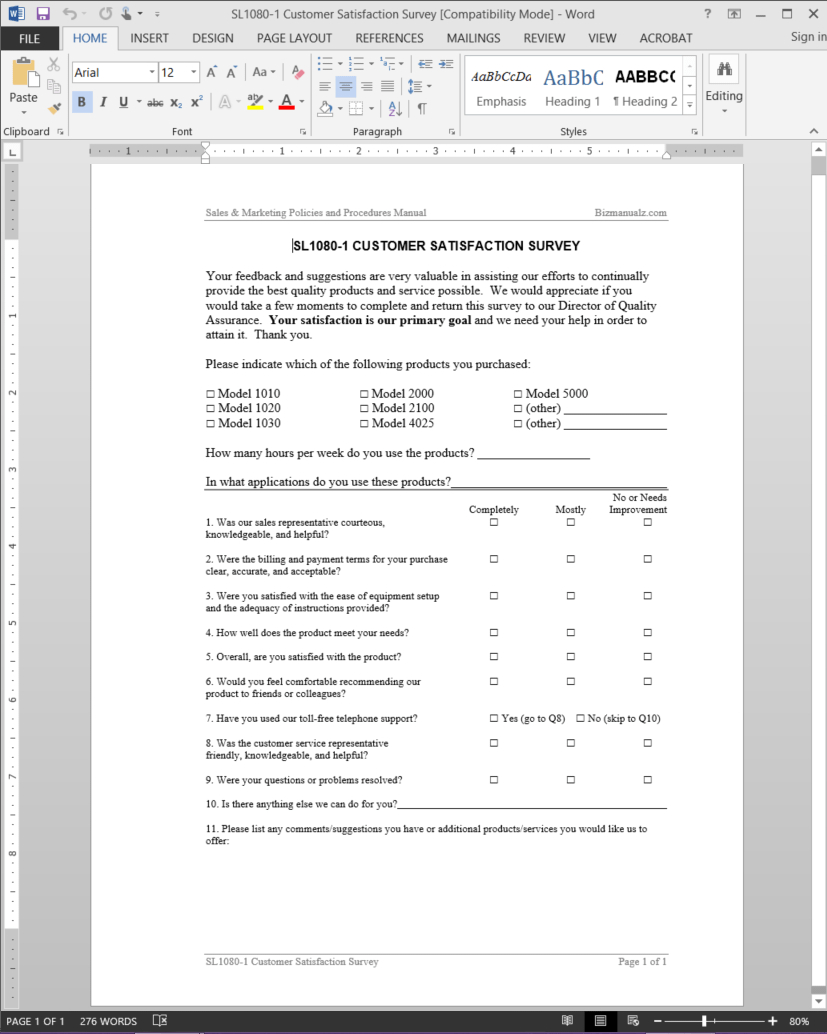 Customer Satisfaction Survey Template | Sl1080 1 Pertaining To Customer Satisfaction Report Template