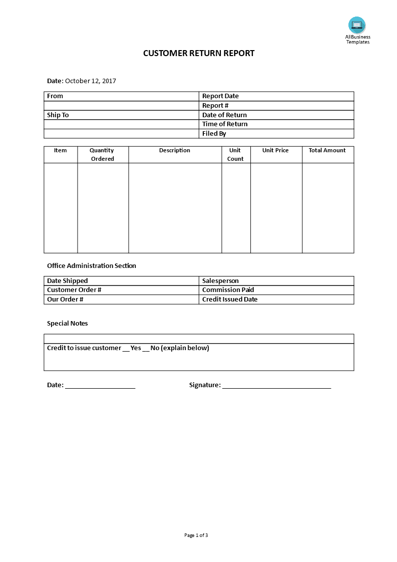 Customer Service – Customer Return Report | Templates At Regarding Customer Contact Report Template