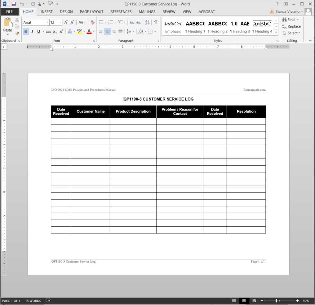 Customer Service Log Iso Template | Qp1190 3 Pertaining To Customer Contact Report Template