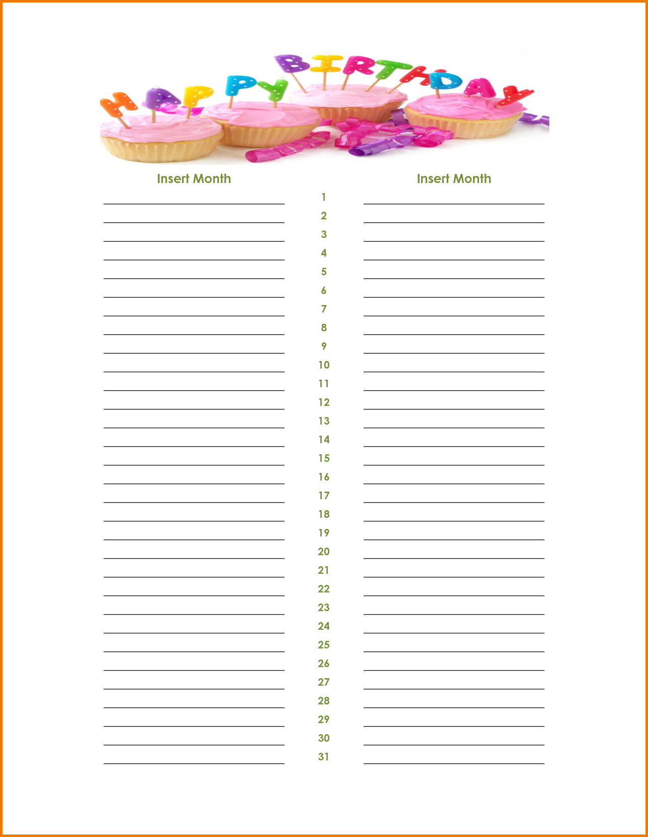 Cute Birthday Calendar Word Template For Girls : Vientazona Intended For Bulletin Board Template Word