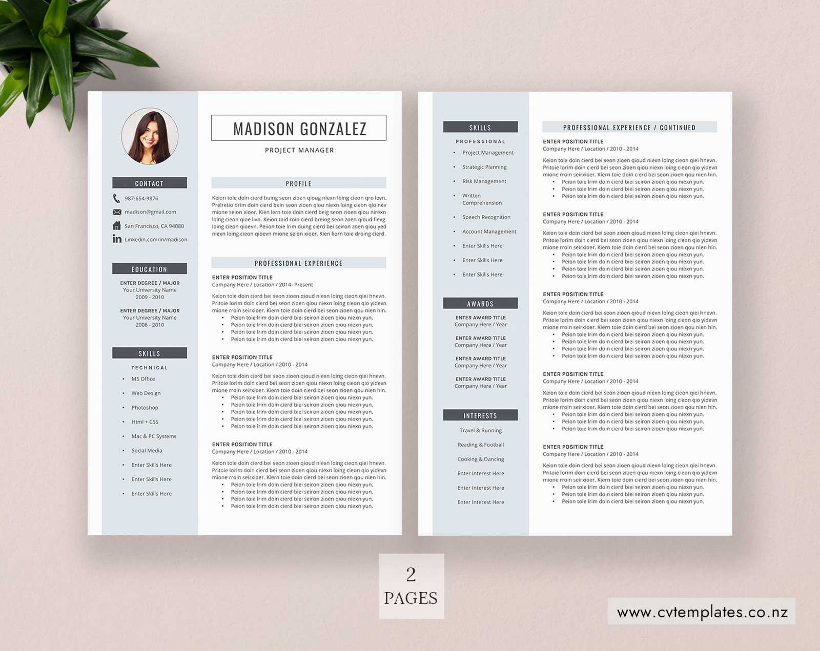 Cv Template, Professional Curriculum Vitae, Minimalist Cv Template Design,  Ms Word, Cover Letter, 1, 2 And 3 Page, Simple Resume Template, Instant With How To Make A Cv Template On Microsoft Word