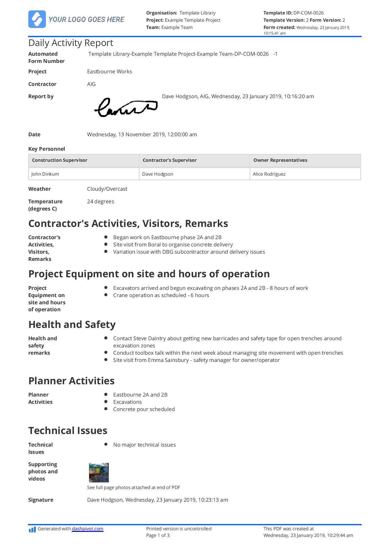Daily Activity Report Template [Free And Better Than Excel Within Site Visit Report Template