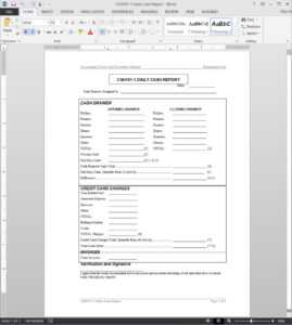 Daily Cash Report Template | Csh101-1 pertaining to End Of Day Cash Register Report Template