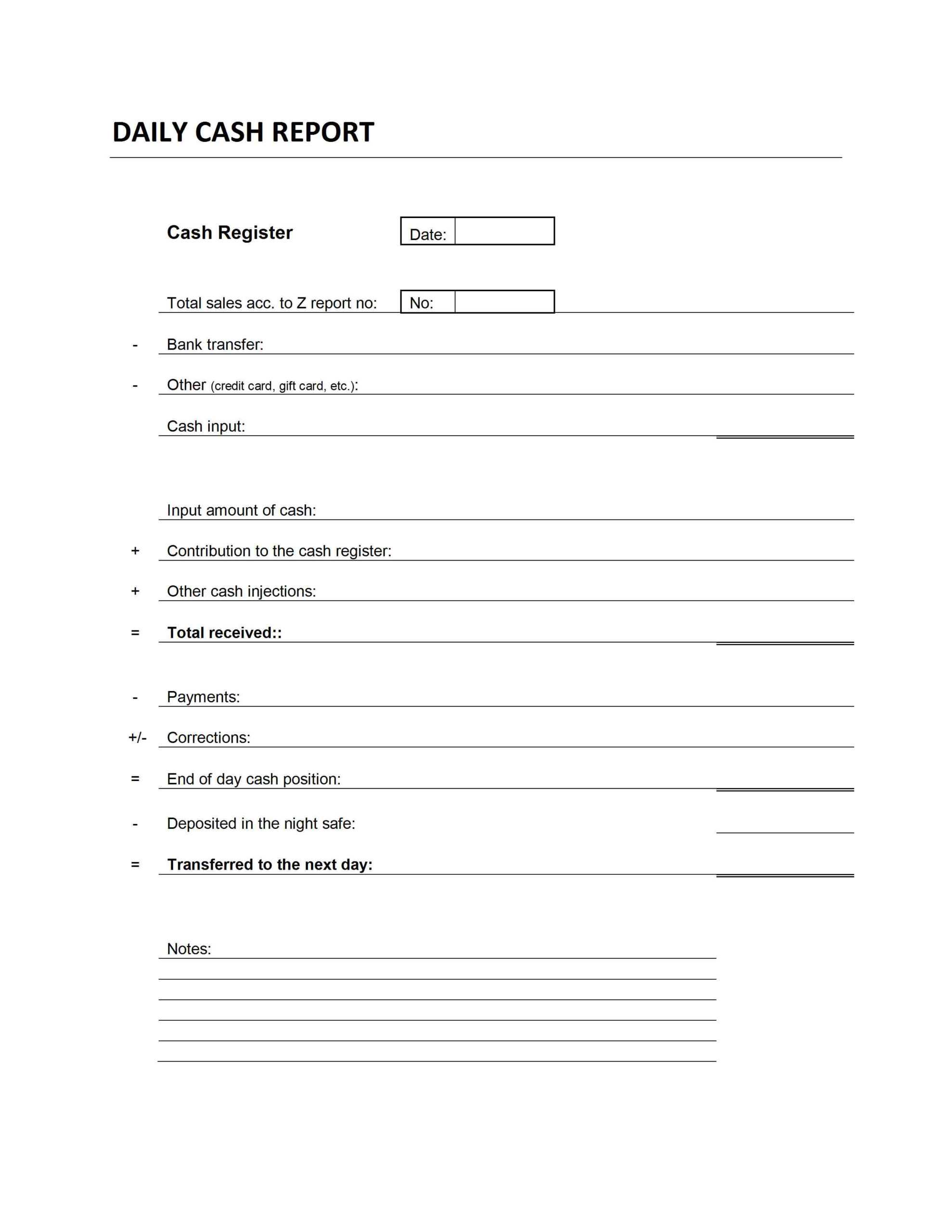 Daily Cash Transaction Report Template With Regard To Trial Report Template