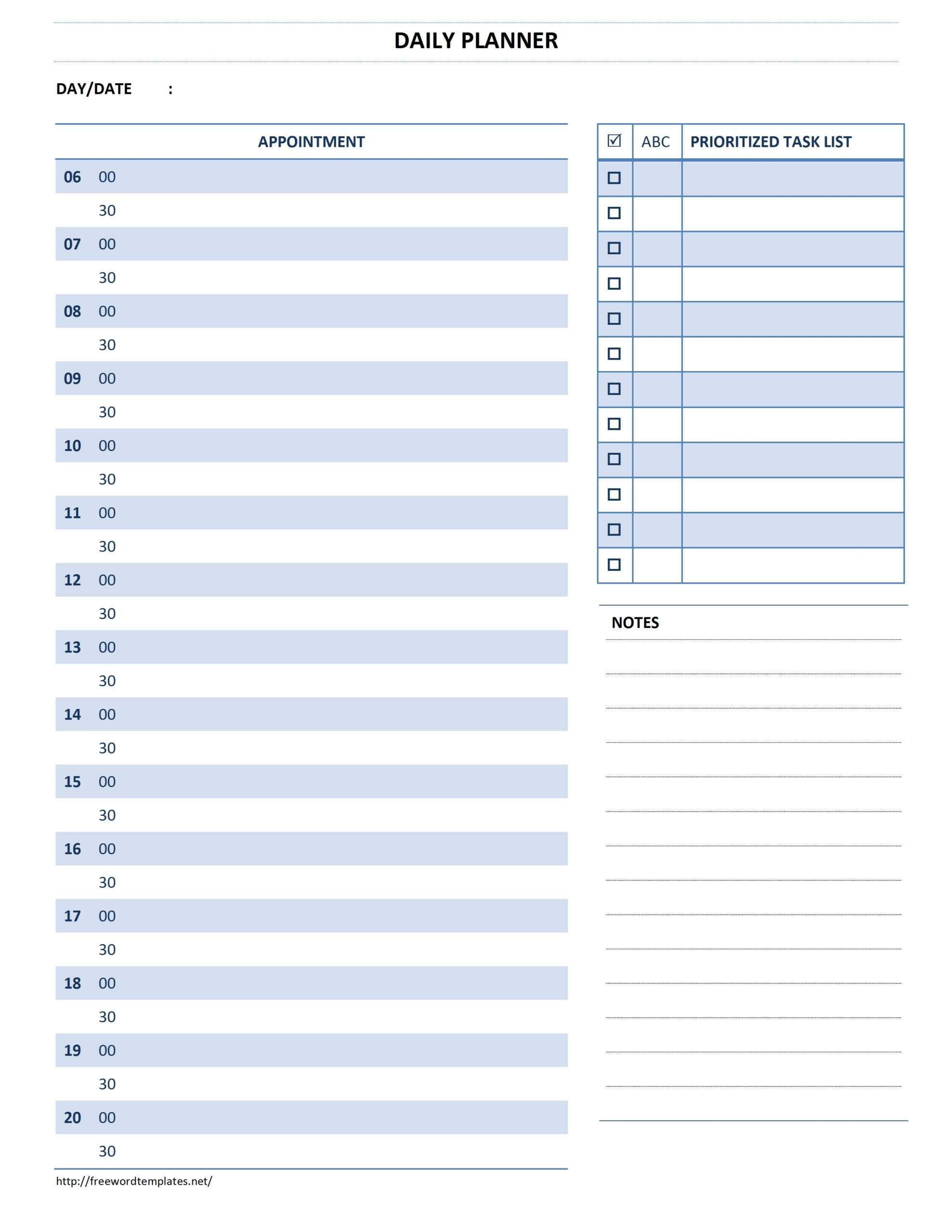 Daily Planner Template Pertaining To Appointment Card Template Word