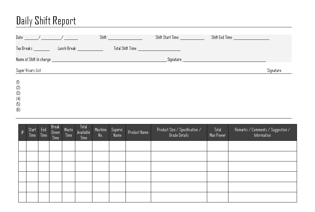 Daily Shift Report - With Regard To Shift Report Template