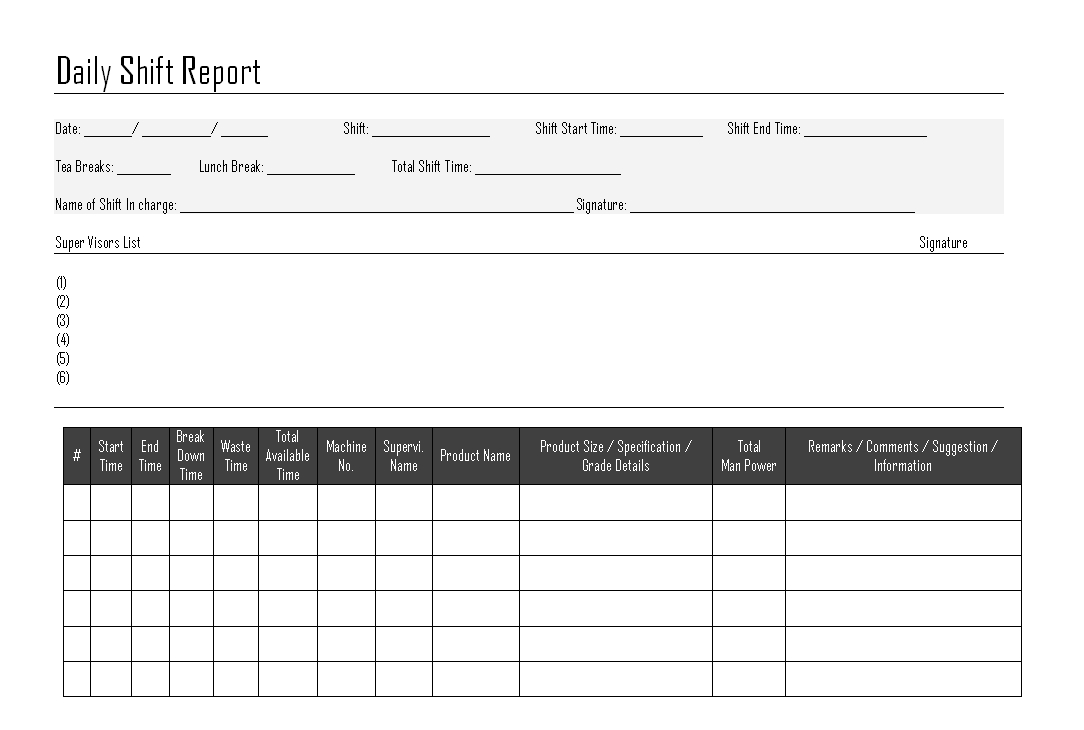 Daily Shift Report – With Regard To Shift Report Template