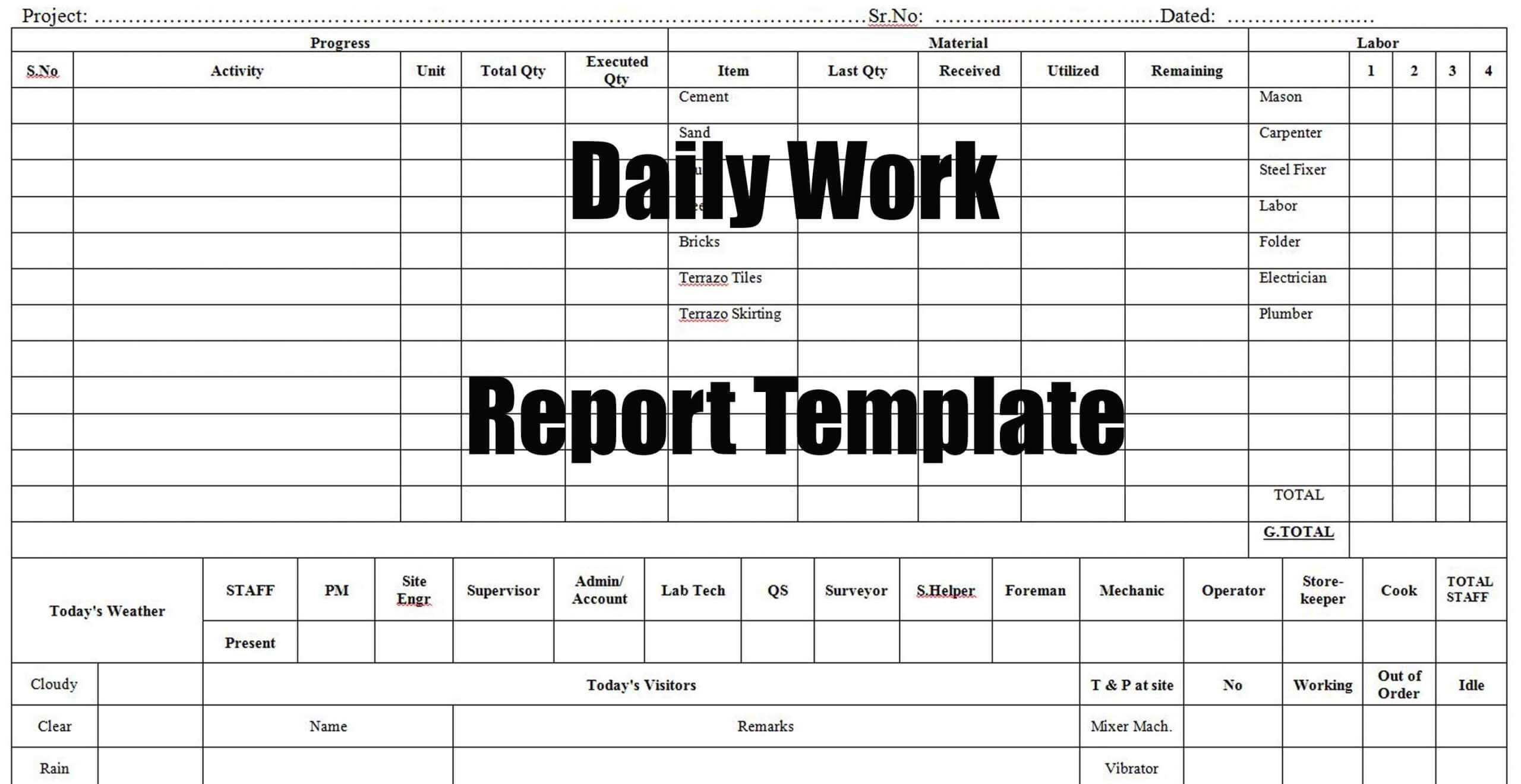 Daily Work Report Template – Engineering Discoveries Regarding Daily Work Report Template