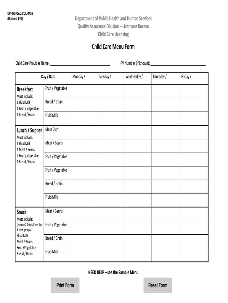 Daycare Menu Template – Fill Online, Printable, Fillable In Megger Test Report Template
