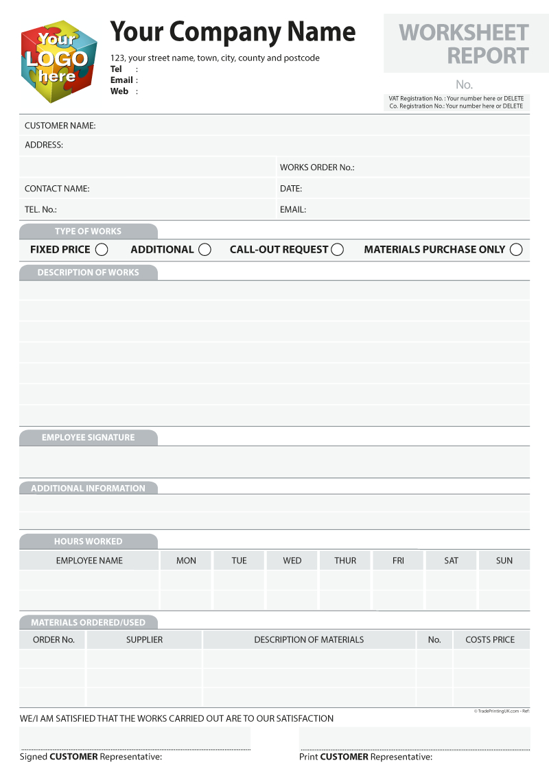 Dayworks And Worksheet Report Template For Ncr Printing From £35 For Ncr Report Template