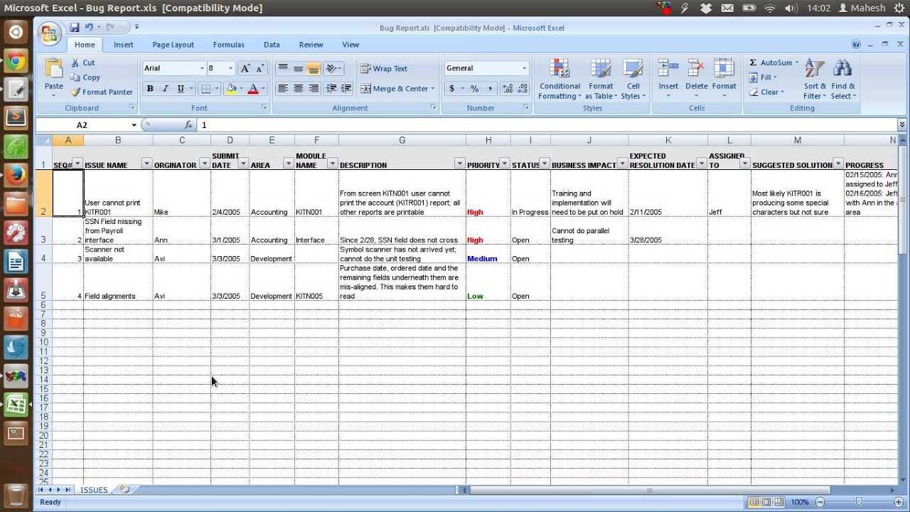 Defect Tracking Template Xls Inside Defect Report Template Xls