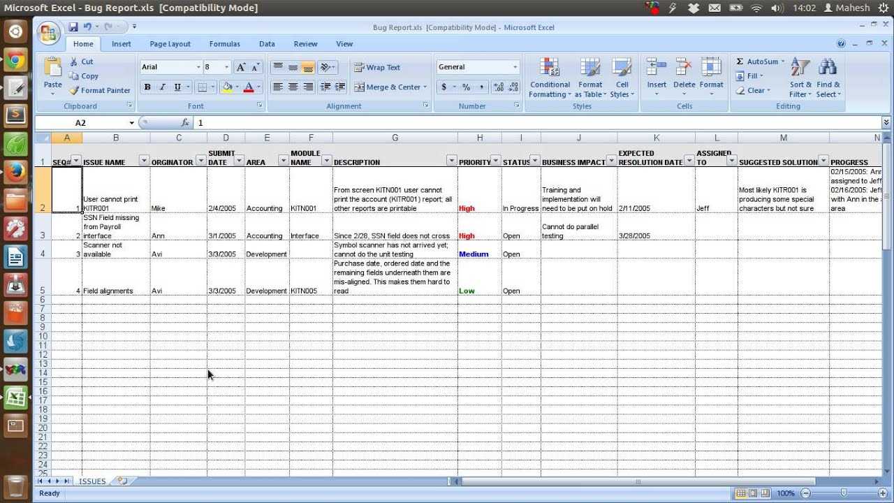 Defect Tracking Template Xls Within Bug Report Template Xls