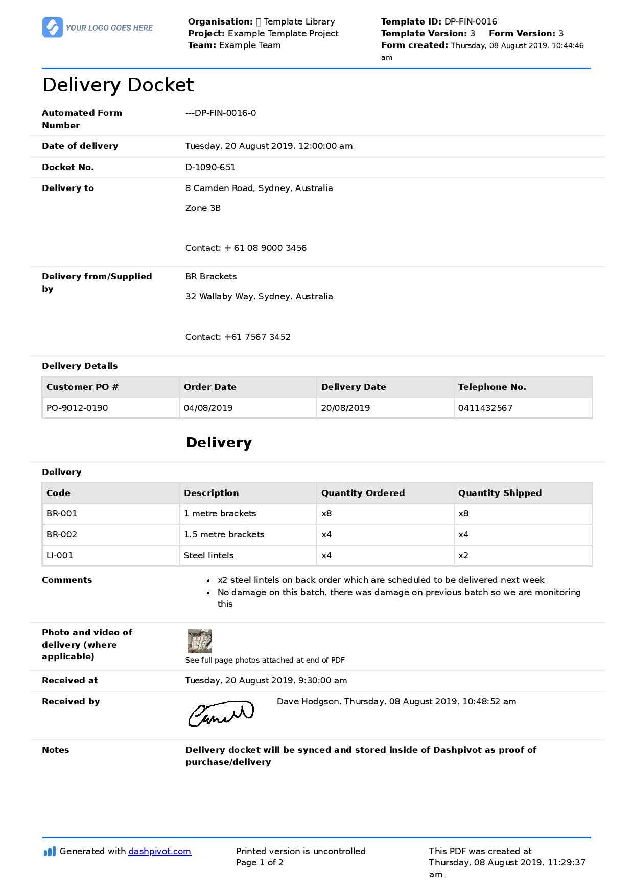 Delivery Docket Template [Better Than Word, Excel, Pdf Pertaining To Proof Of Delivery Template Word