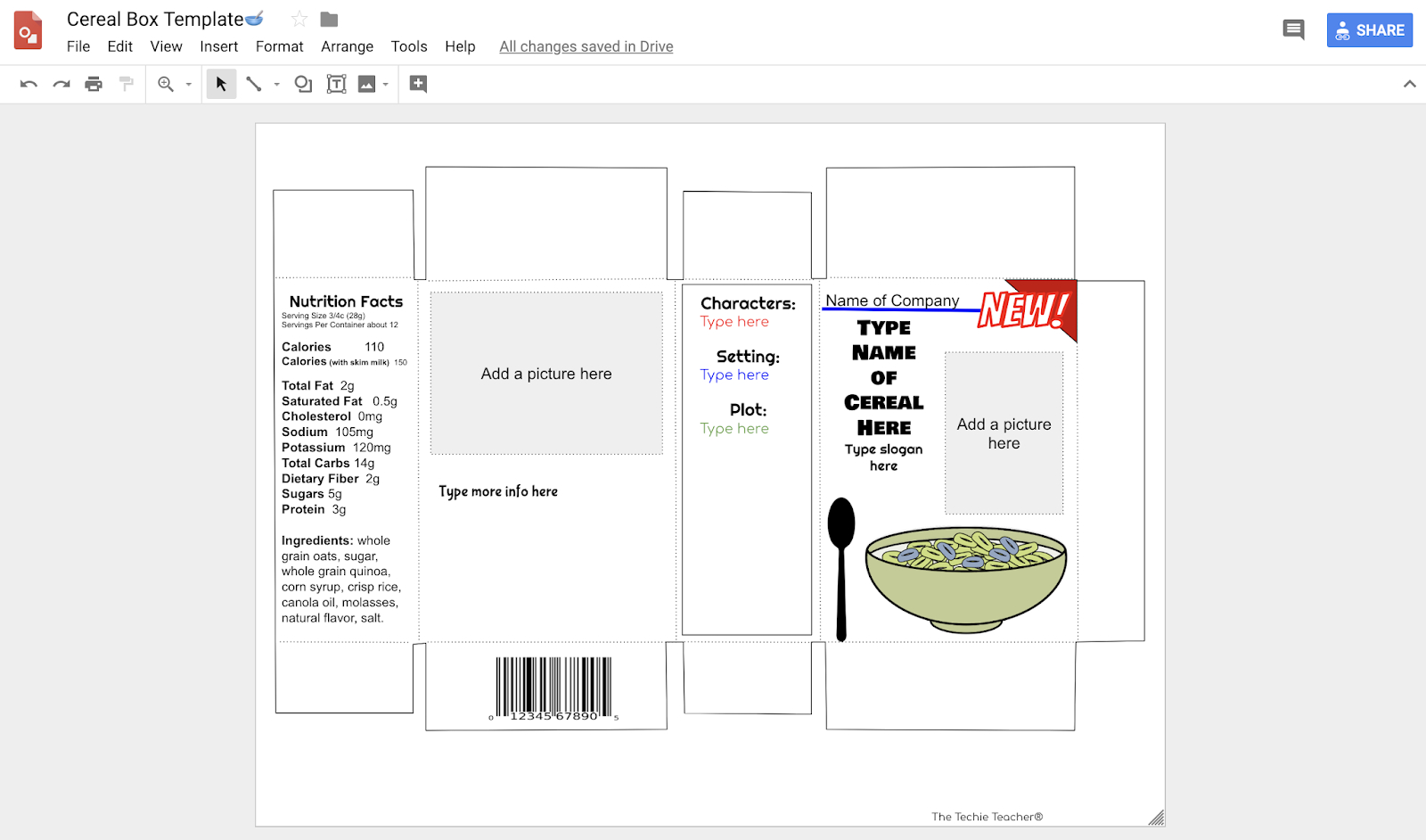 Design A Cereal Box In Google Drawing: Book Report Idea In Paper Bag Book Report Template