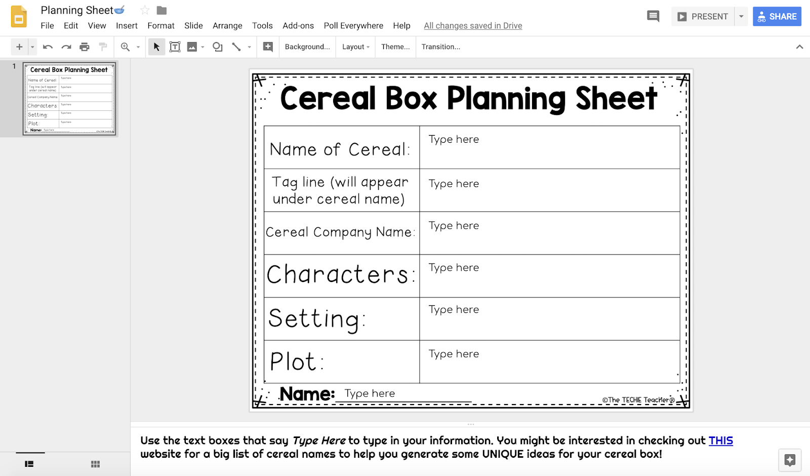 Design A Cereal Box In Google Drawing: Book Report Idea With Cereal Box Book Report Template