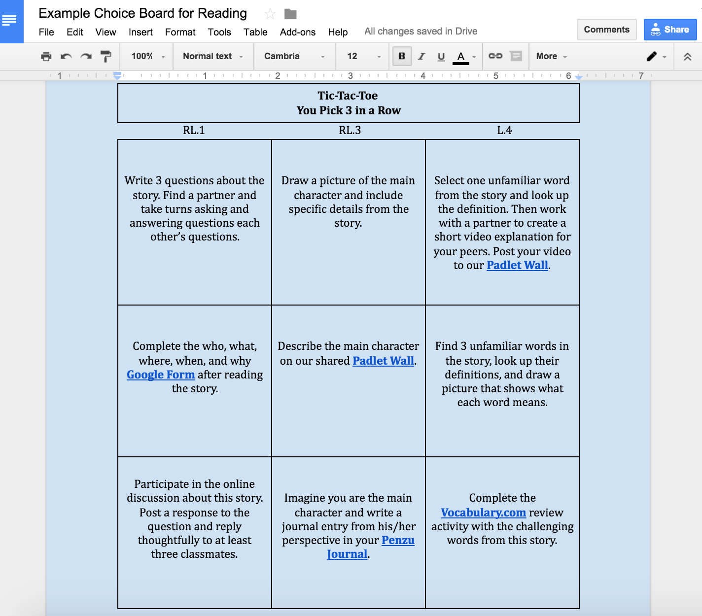 Design Your Own Digital Choice Board | Inside Tic Tac Toe Template Word