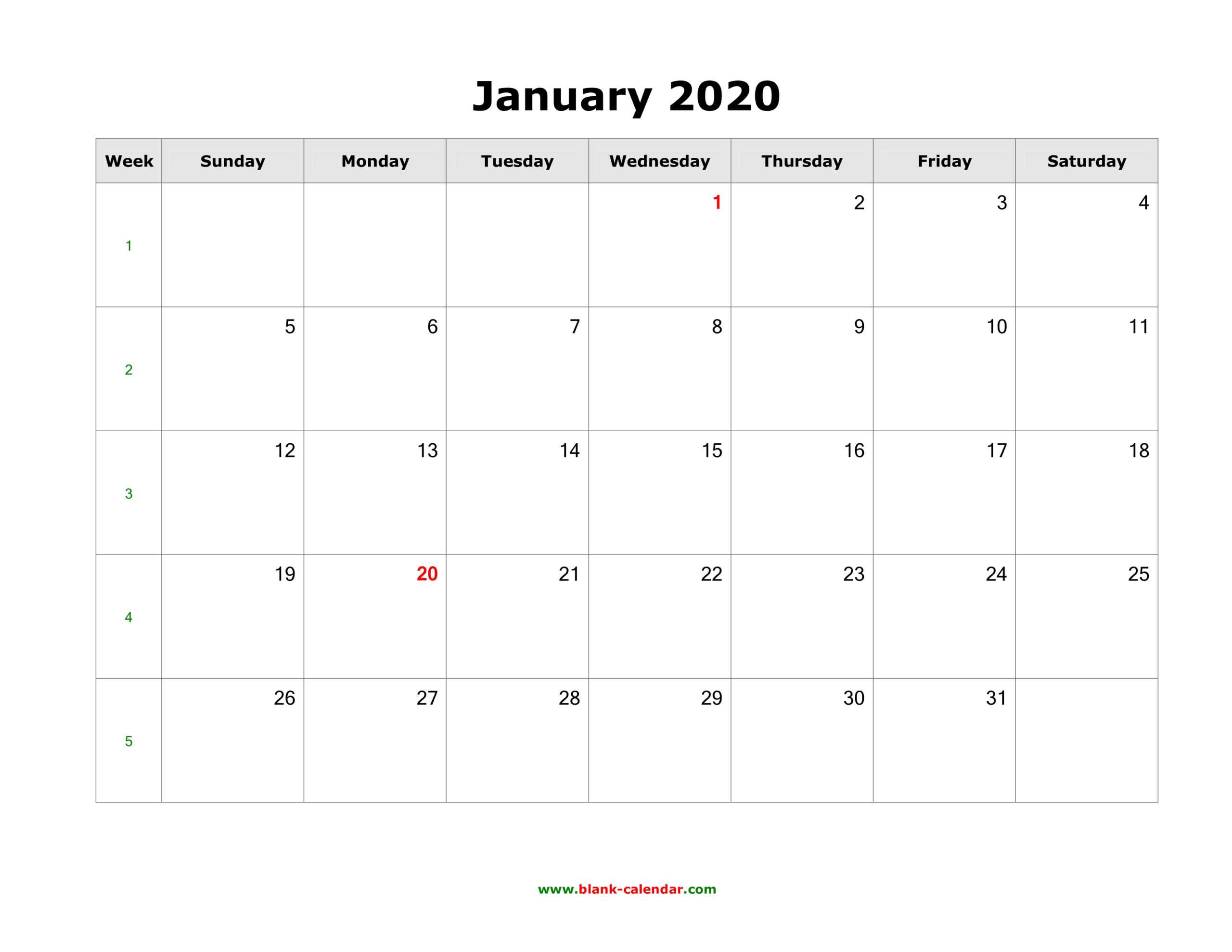 Download Blank Calendar 2020 (12 Pages, One Month Per Page Within Blank One Month Calendar Template