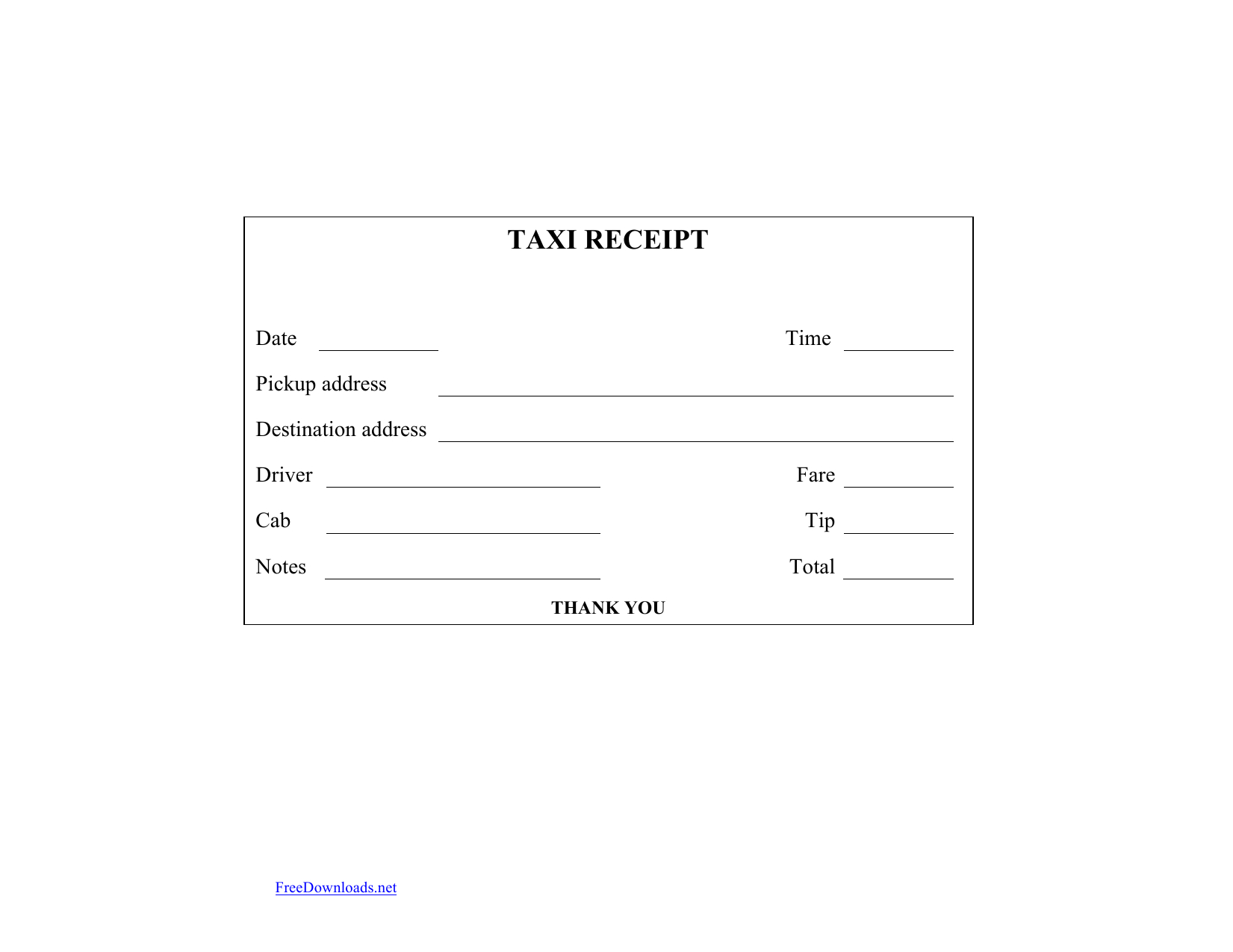 Download Blank Printable Taxi/cab Receipt Template | Excel In Blank Taxi Receipt Template