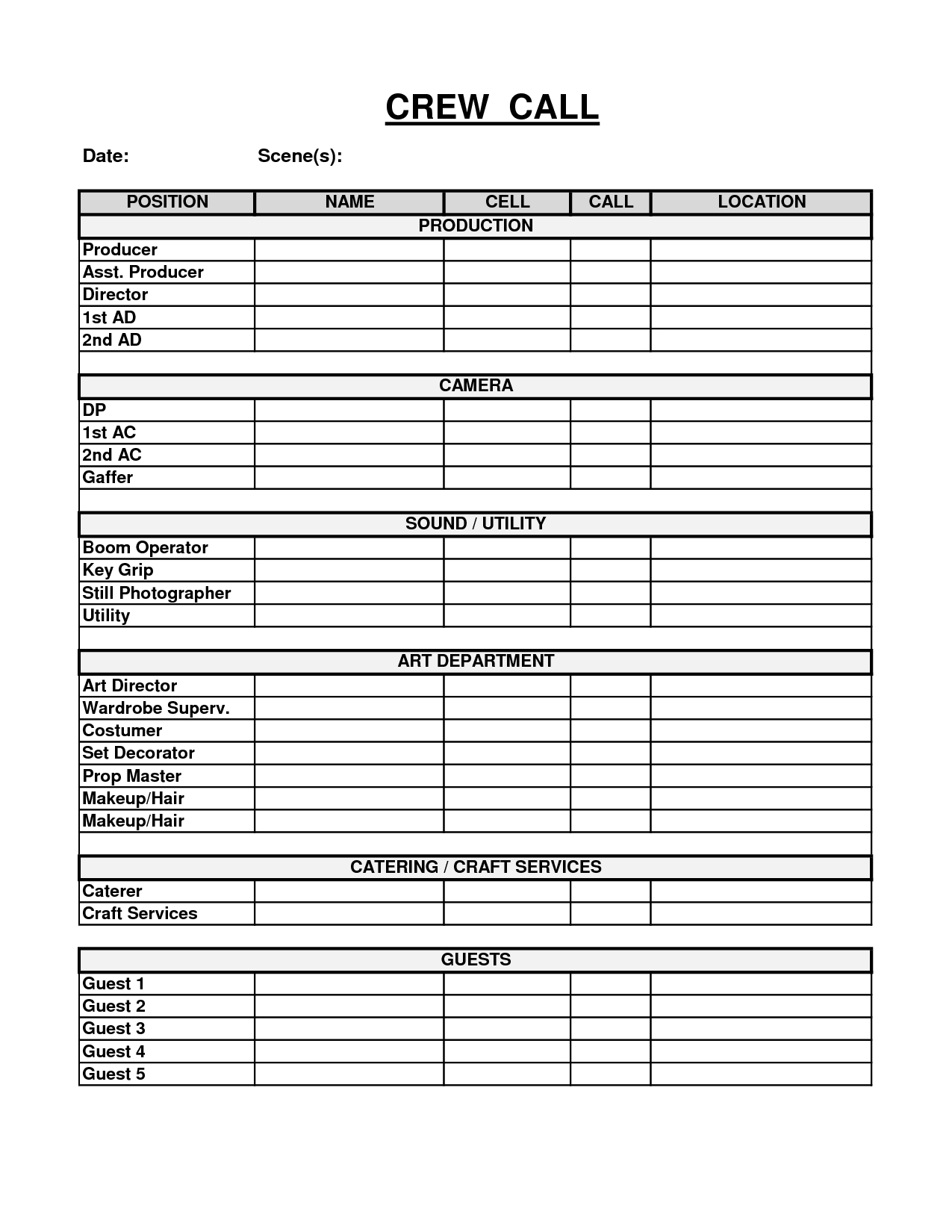 Easy To Use Crew Call And Call Sheet Template Sample : V M D Inside Blank Call Sheet Template