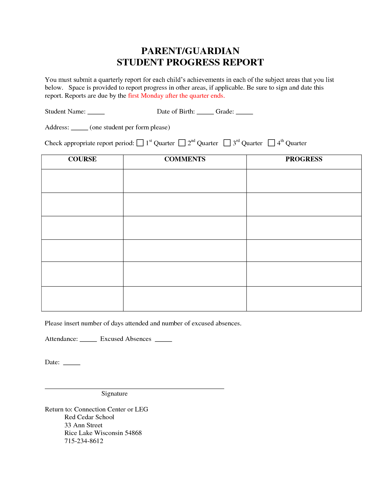 Easy To Use Weekly Student Progress Report Templates And For Student Progress Report Template