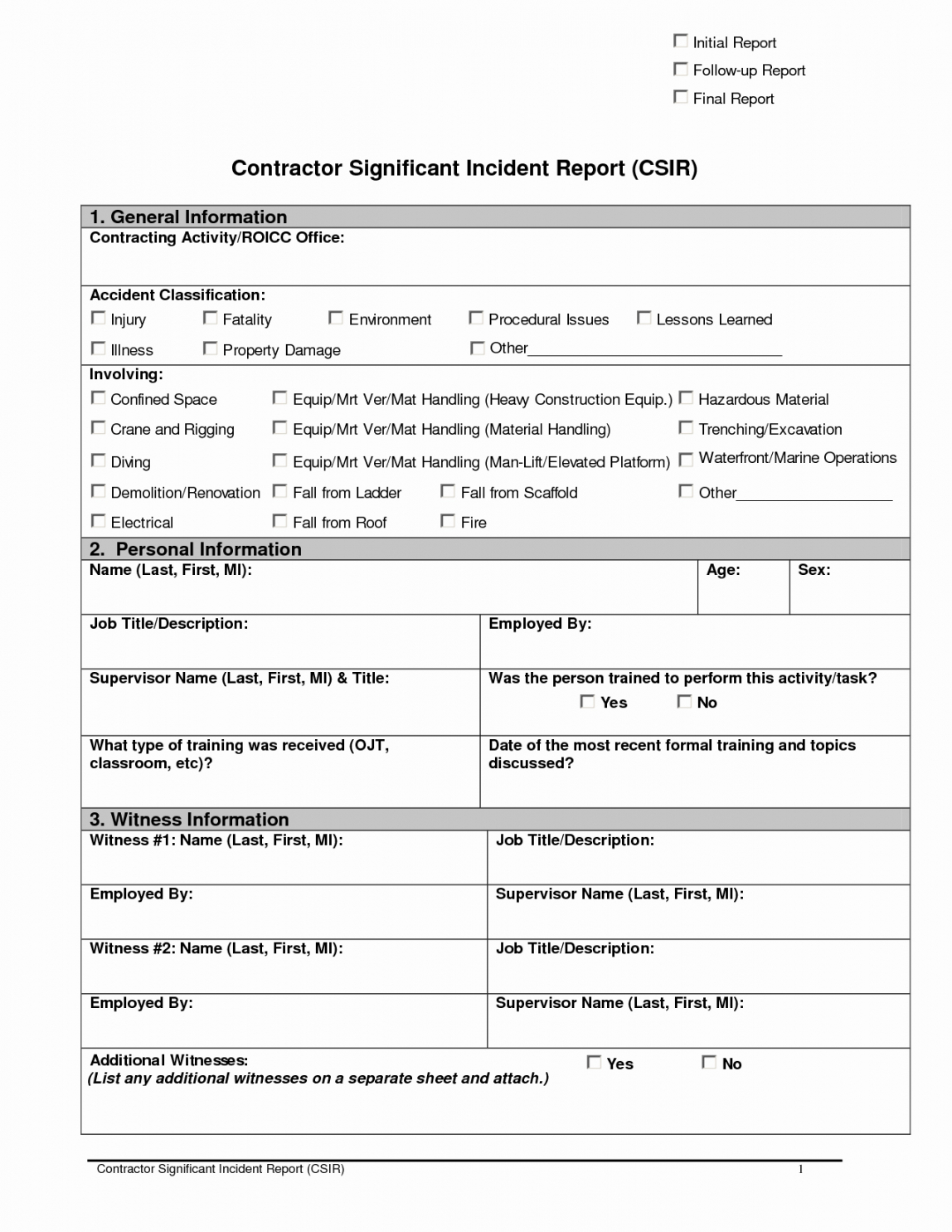 Editable Accident Estigation Form Template Uk Report Format In Training Report Template Format