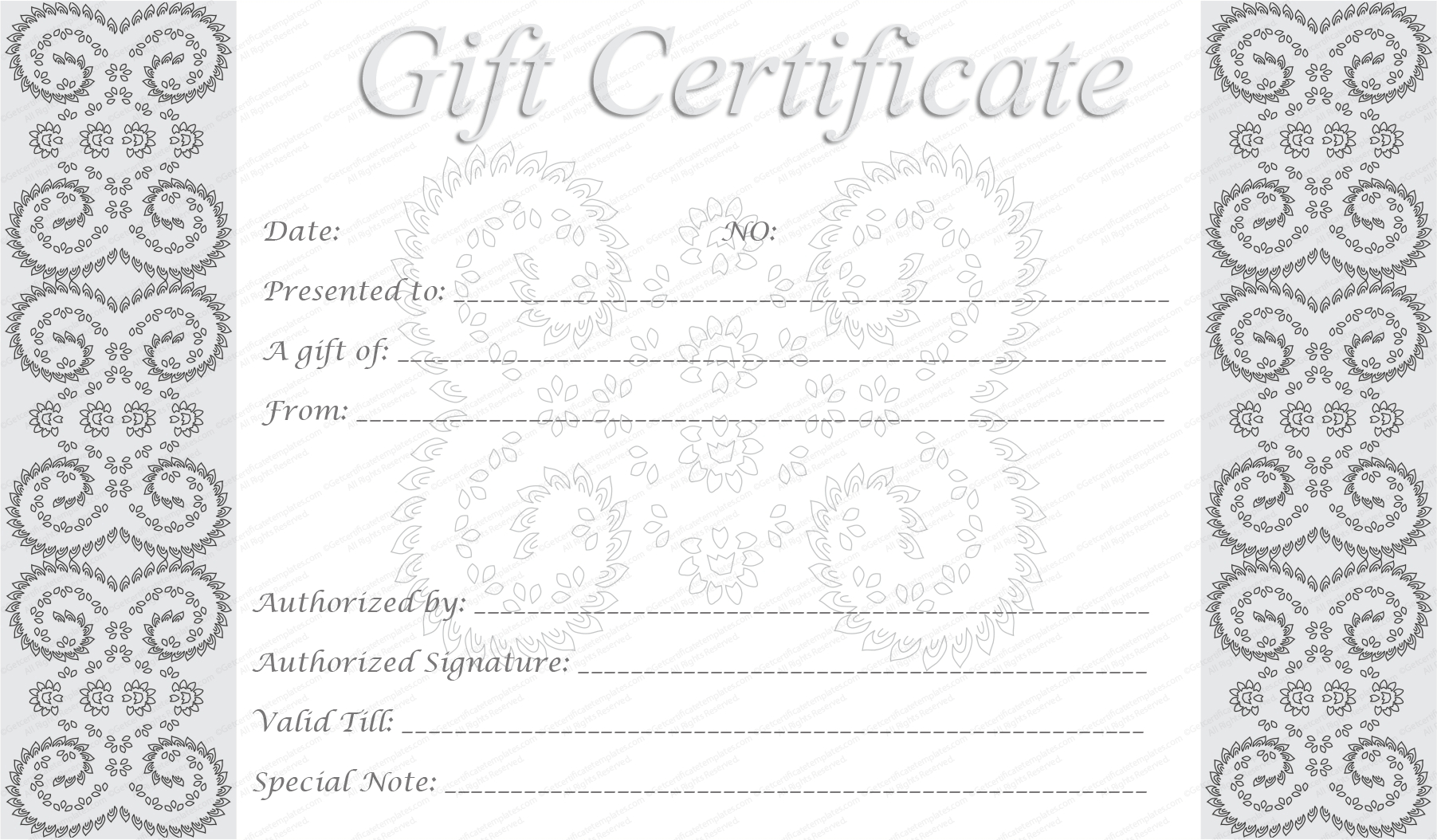 Editable And Printable Silver Swirls Gift Certificate Template With Blank Marriage Certificate Template