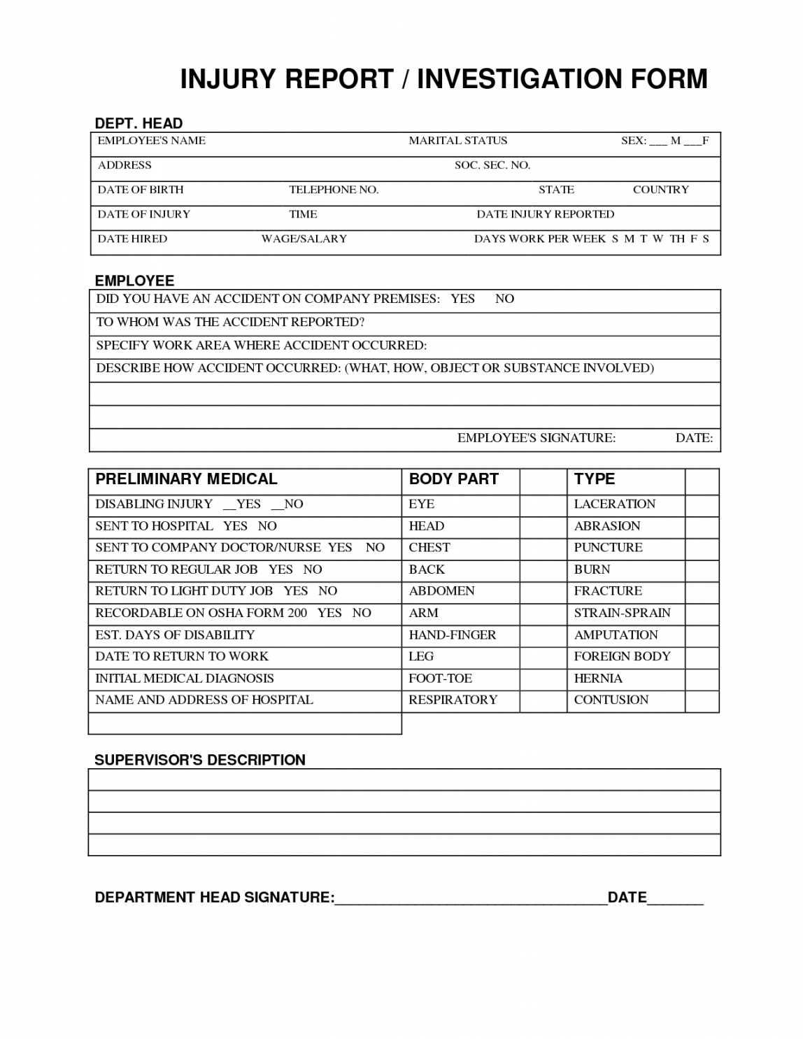 Editable Injury Report Form Format First Aid Example Sports Inside Injury Report Form Template