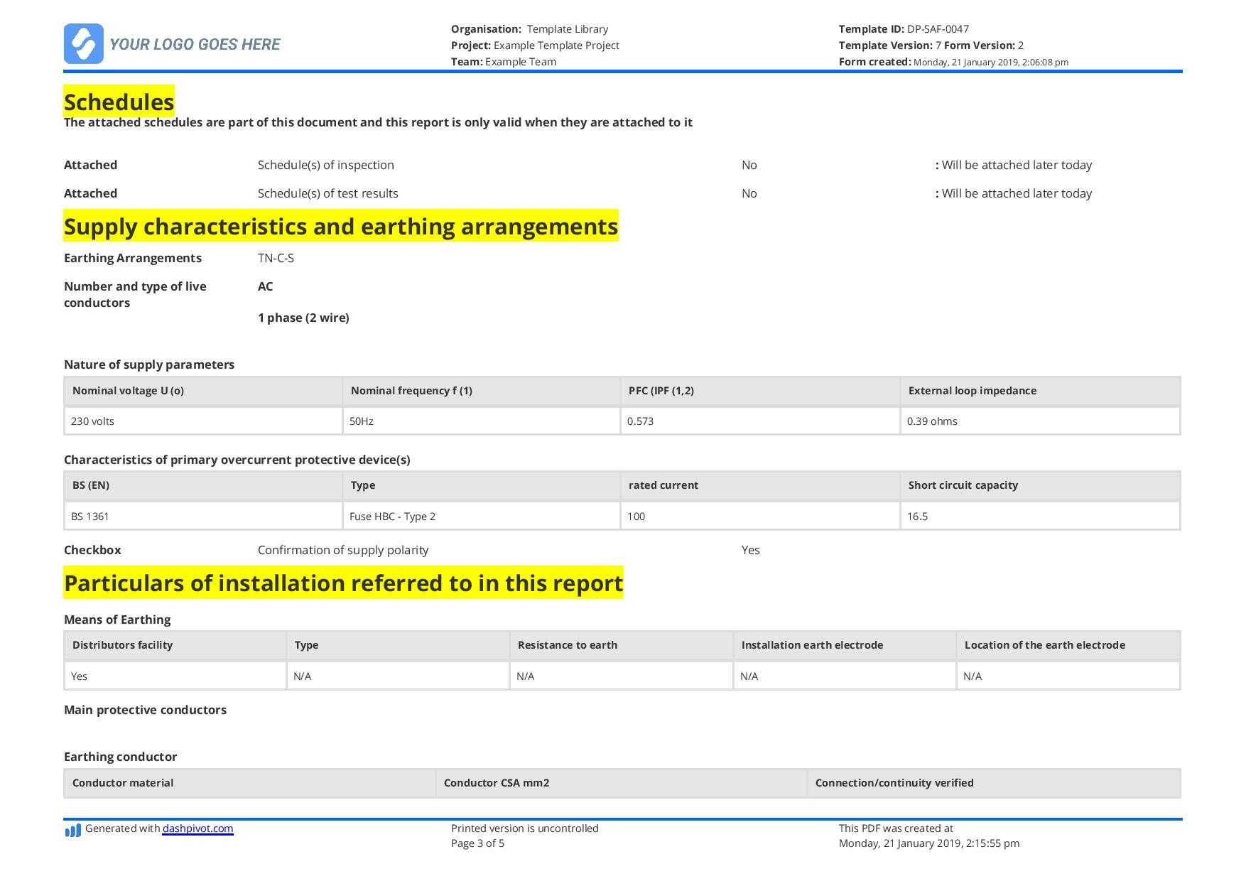 Electrical Installation Condition Report Sample And Free Regarding Safety Analysis Report Template