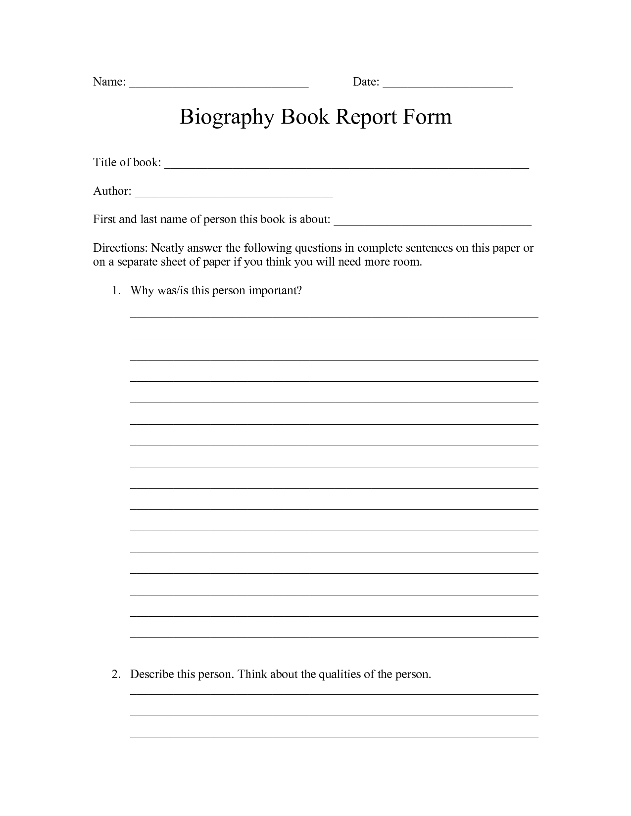 Elementary Book Report Worksheet | Printable Worksheets And In Biography Book Report Template