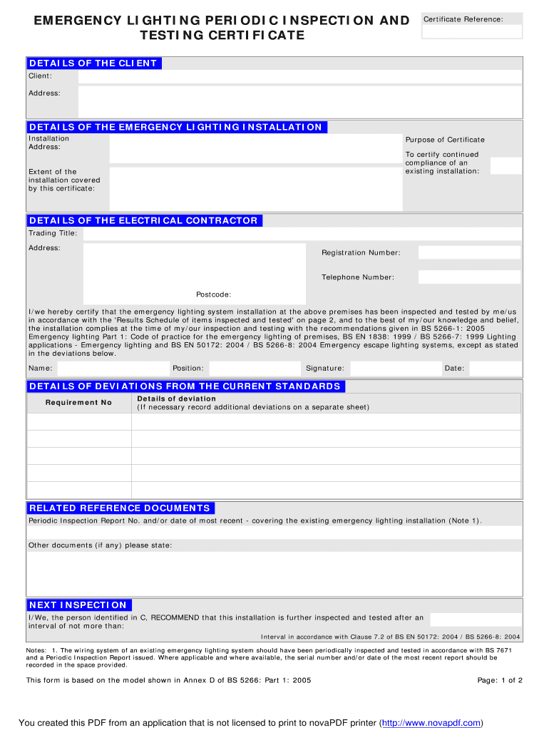 Emergency Lighting Certificate – Fill Online, Printable Throughout Test Exit Report Template