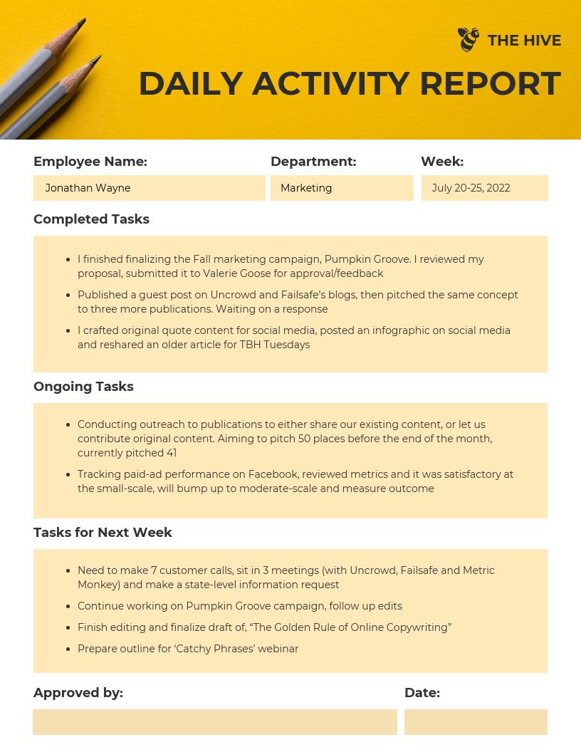 Employee Daily Activity Report Template Inside Employee Daily Report Template