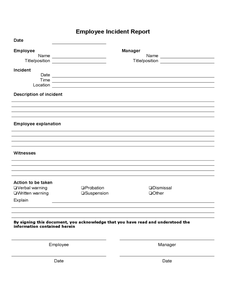 Employee Incident Report – 4 Free Templates In Pdf, Word Within Incident Report Form Template Word