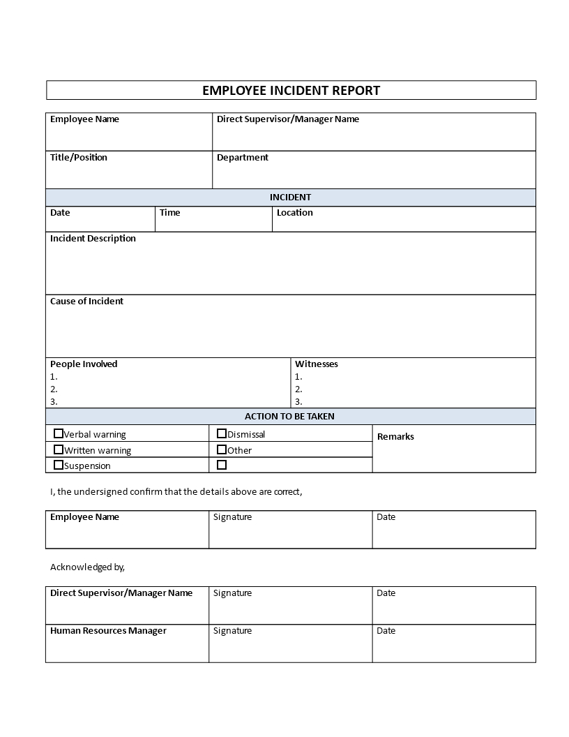 Employee Incident Report Template | Templates At Throughout Incident Report Template Microsoft