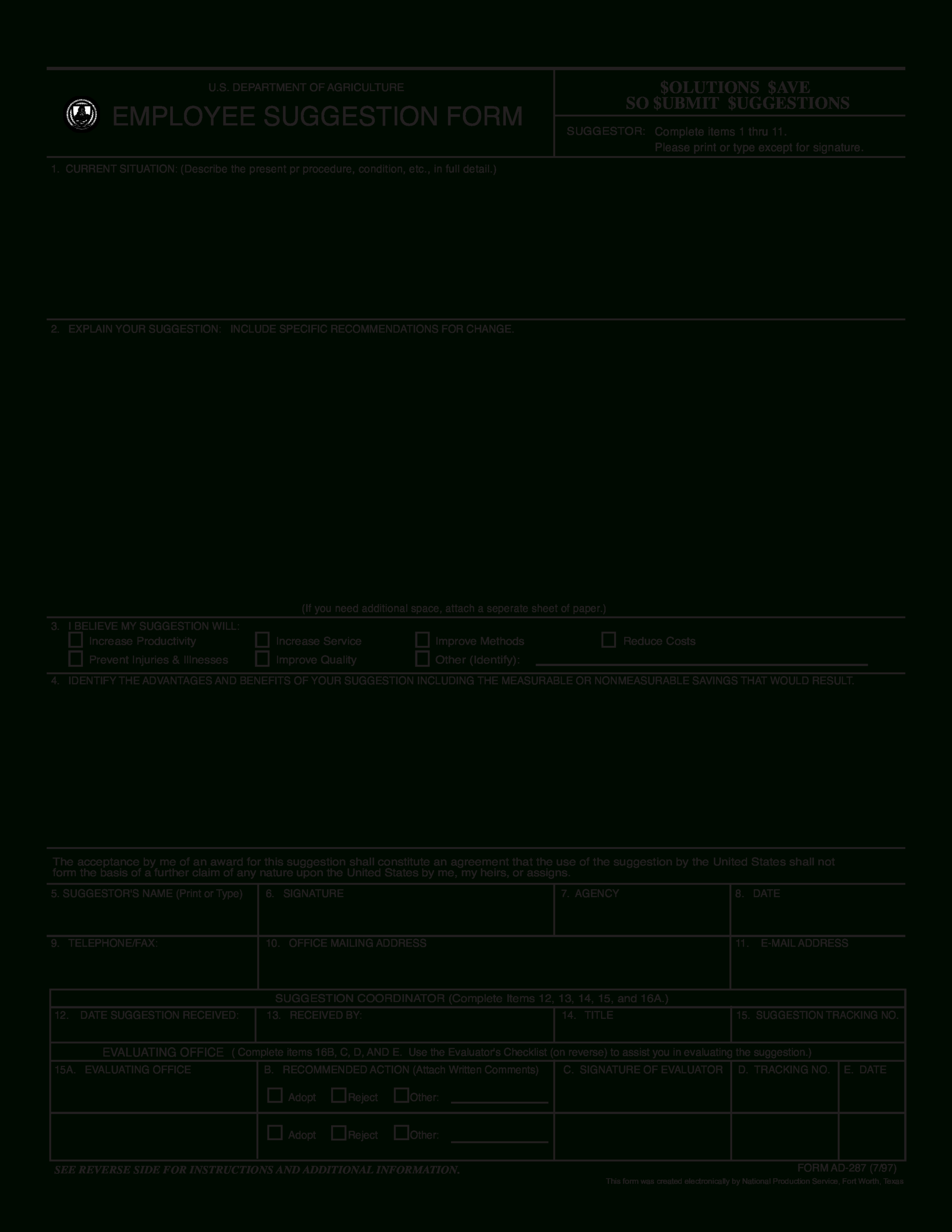 Employee Suggestion Evaluation Form Sample | Templates At For Word Employee Suggestion Form Template