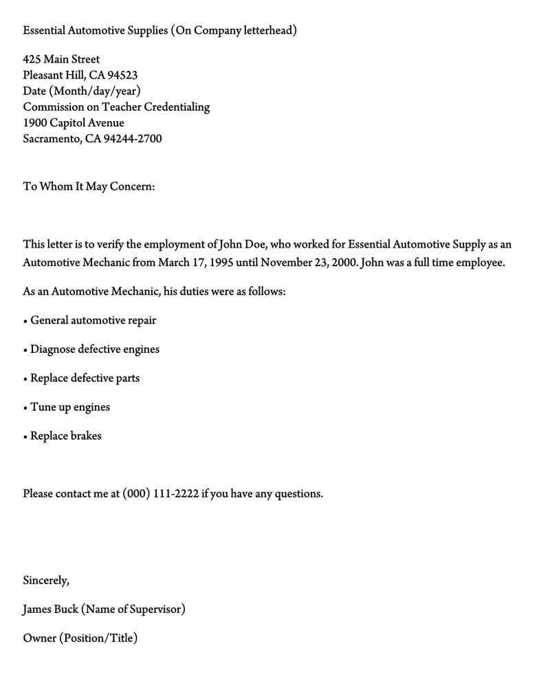 Employment Verification Letter (40+ Sample Letters And Regarding Employment Verification Letter Template Word