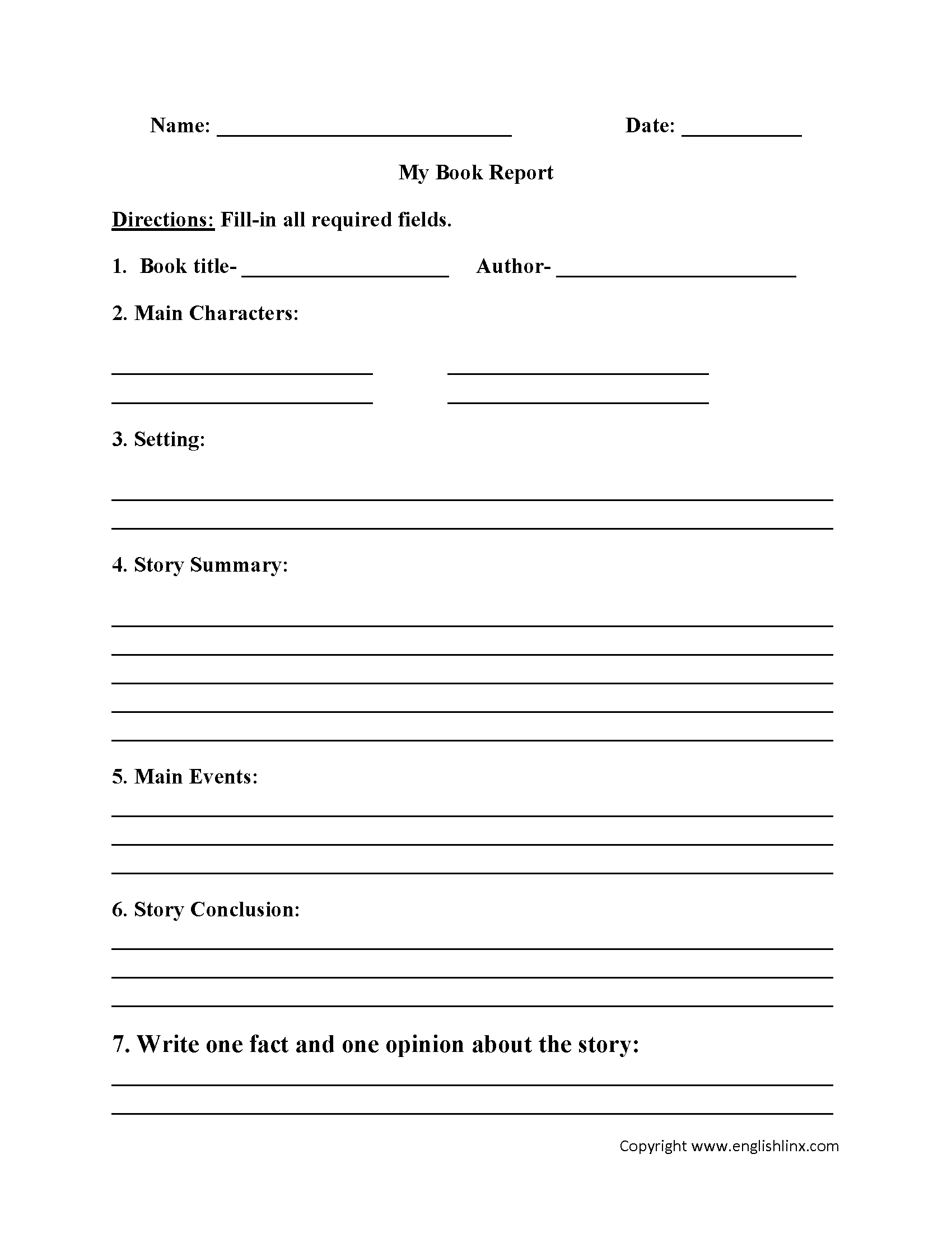 Englishlinx | Book Report Worksheets Regarding Middle School Book Report Template